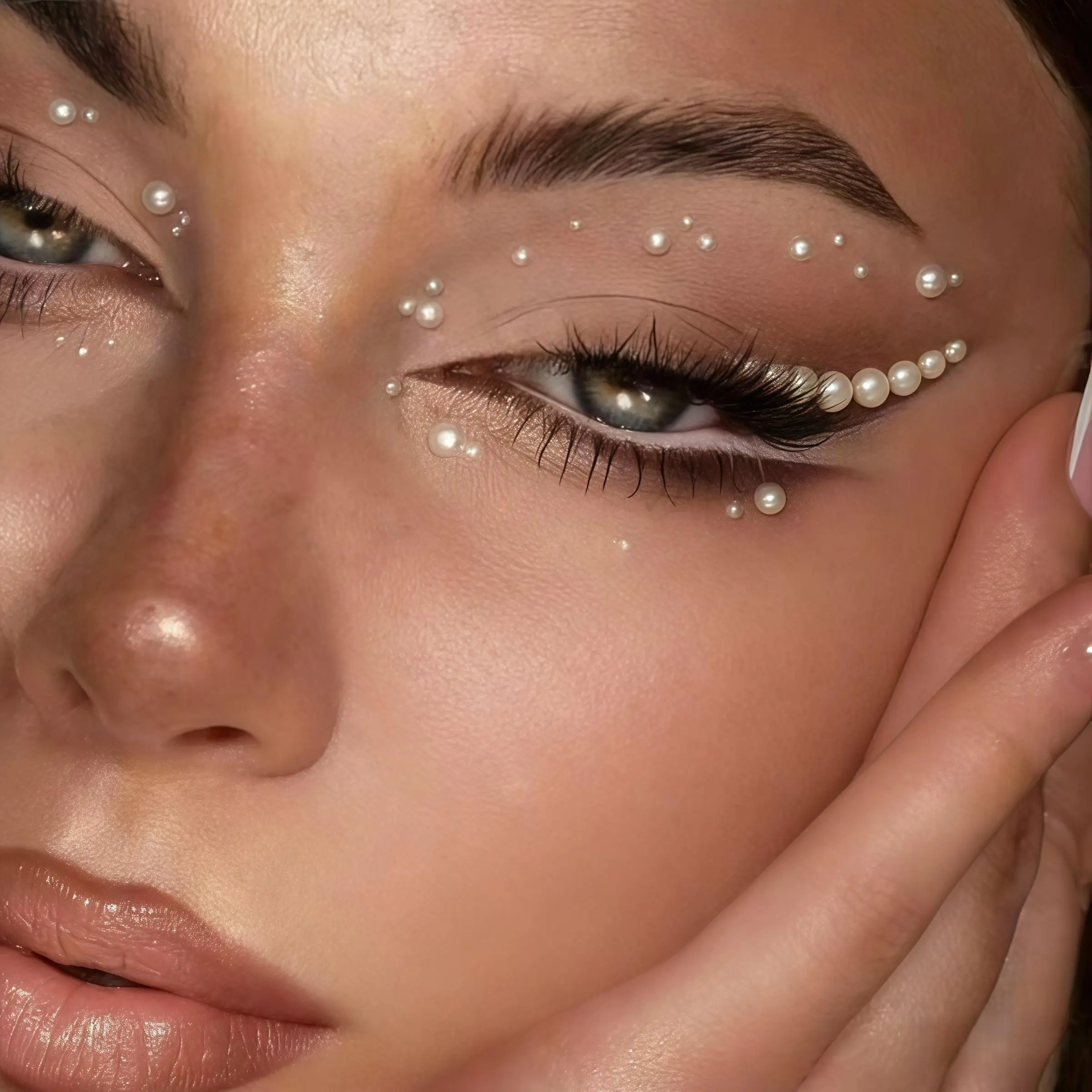 Pearl Facial Gem Hair Accessory, Gemstone Sticker Eyebrow Jewelry, Diamond Sticker, Elegant Luxurious Pearl Face Decorations