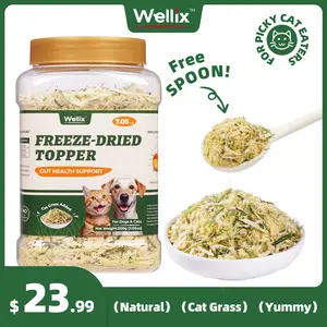 Wellix Cat & Dog Cat Grass Food Topper - Chicken, Egg Yolk, Cat Grass | Freeze Dried Chicken Formula | Low Calorie | Support Hairball Control & Gut Health | Natural, Nutritious, Yummy