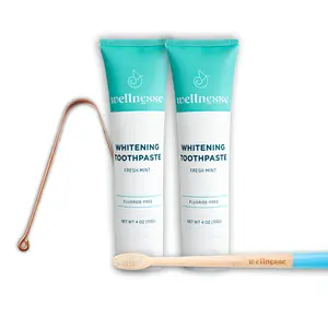 Wellnesse | Oral Care Bundle with Whitening Toothpaste Tongue Scraper & Bamboo Toothbrush Natural Fluoride Free Hydroxyapatite for Healthy Teeth Gums