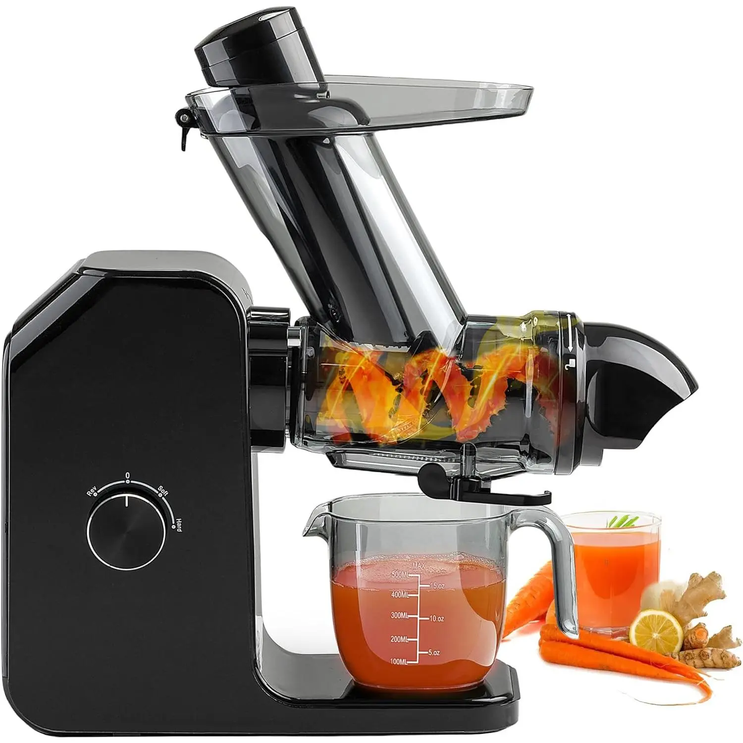 Cold Press Slow Masticating Juicer Machine, 3-Inch Wide Chute, 3 Modes, High Nutrition Juice Yield, Easy to Clean for Fruits & Vegetables, Black, Compact Centrifugal Juicers