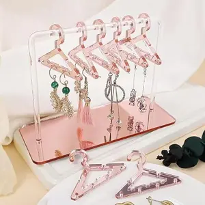 Earring Hanger Rack with 8 Mini Coat Hangers, Acrylic Earring Holder Display Stand, Ear Studs Hanging Earrings Organizer For Women Girls,Rose Gold