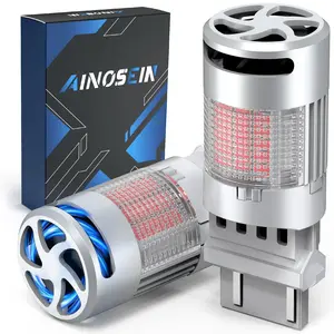 AINOSEIN 3156 3157 LED Bulb Red with Built In Resistor & Turbo Fan, 3056 3057 CANBUS Error Free Anti Hyper Flash, Super Bright for Brake Light Stop Tail Light, Fit CK & Standard Socket, Pack of 2