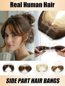 Short Brown Lace Real Human Hair Sided Bangs Natural Straight Hair Extensions Bangs Hair Pieces Black Brown Blonde Side Part Bangs Toppers For women