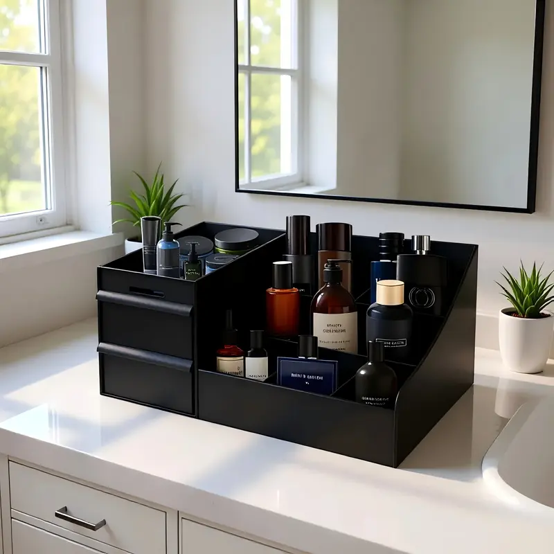 Luxury Organizer for Colognes & Shaving Kits - 3 Tiers, 7 Compartments, Deep Drawers - Perfect Gift for Skincare Enthusiasts & Perfume Collectors - Waterproof, Washable, Non-Toxic, Odorless Plastic