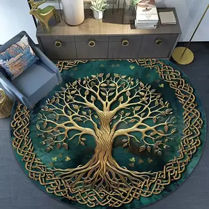 Luxury Life Tree Print Round Rug, Decorative Rug, Flannel Mat, Home Floor Decoration, Suitable for Living Room, Bedroom, Bathroom, Dining Room
