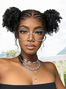 Full Lace Afro Cornrows Wig, Women's Kinky Coily Braids Wig with Baby Hair, Synthetic Handmade Braids Fluffy Wig for Daily Use, Cosplay and Anime Party