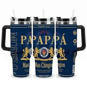 Soy El Papá Navy Gold 40oz Tumbler With Handle, Mexican Dad Beer Style Cup, Father’s Day Gift, Insulated Drinkware