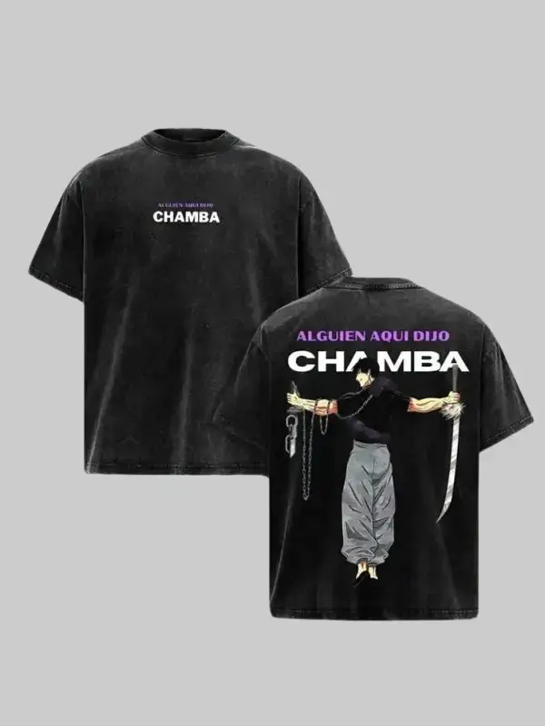 Toji Fushiguro Anime Print Men's Round Neck Shortleeve T-Shirt - Alguien Aqui Dijo Chamba Vintage Acid Wash Baggy Oversized Premium Heavyweight Cotton Streetwear, Retro Jujutsu Inspired Tropical Casual Top, Shortsleeve