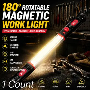 Wild Bright 1-pack rechargeable working light strip, strong magnetic-attached LED maintenance lamp, 180° rotating hook, 4 lighting modes, dimming function, suitable for workshops, outdoors and emergency situations