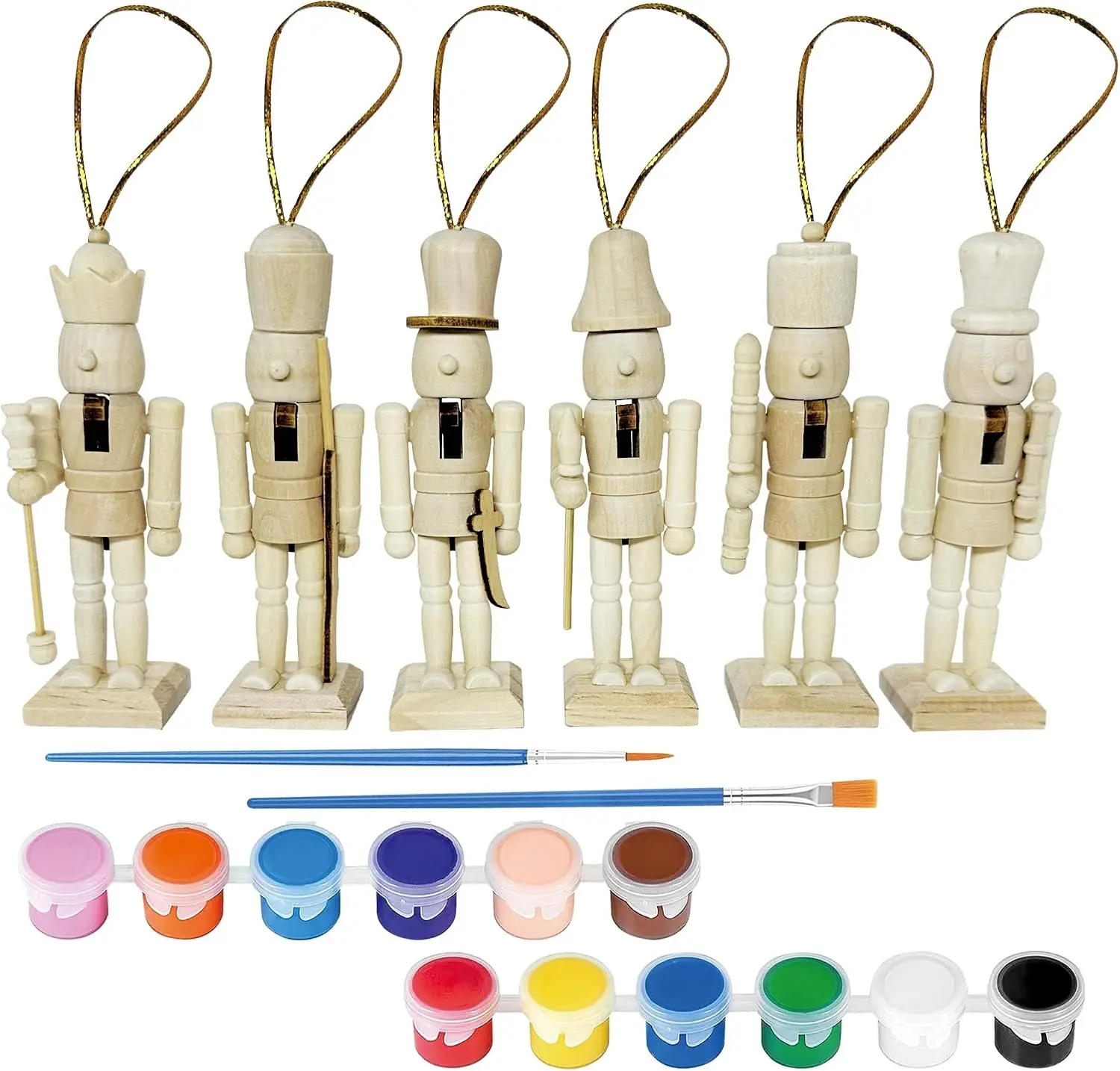 DIY Mini Nutcrackers Figures Wooden Christmas Decor, Hanging Nutcracker Ornaments for Xmas Tree, Wood Nut-Crackers Christmas Decorations for Festival Party Crafts (6PCS)