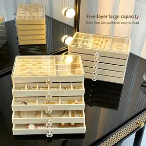 5 Tier Acrylic Jewelry Box with Velvet Trays Jewelry Organizer for Women Clear Earring Holder Ring Storage Case Dustproof Jewelry Chest for Dresser Vanity Top Bedroom Organization and Storage Gifts for Mom Daughter Sister College Dorm Room Must Haves 2026