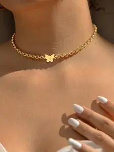 Women's Butterfly Initial Pendant Necklace, Classic Stainless Steel Chain, Casual Style Letter Design Jewelry