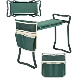 Foldable Garden Kneeler and Seat Heavy Duty Gardening Bench Soft Cushion Seat with Tool Pouch and Kneeling Pad