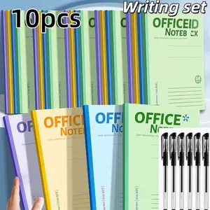 10-Piece Notebook Set (includes 4 Notebooks + 6 Pens), Lined Paper, 68 Pages Per Book, Ideal for School & Office Use, Writing Stationery, Back-To-School Essentials