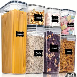 Airtight Food Storage Containers with Lids 7 PC, Leakproof Container, Plastic Kitchen Storage Containers for Pantry Organization, Cereal, Rice, Pasta, Flour, Sugar