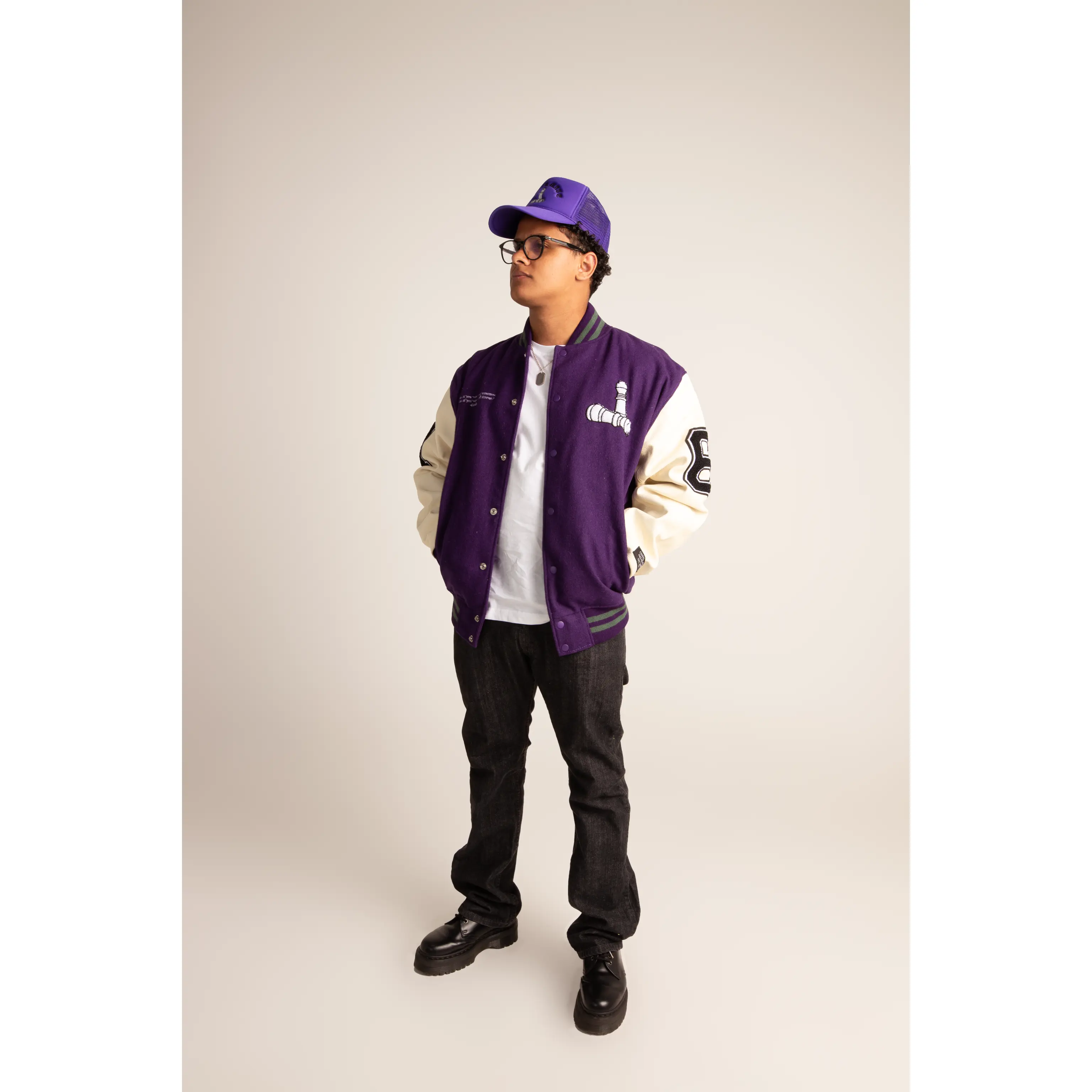 Checkmate Anywear Varsity Jacket in Purple & Green