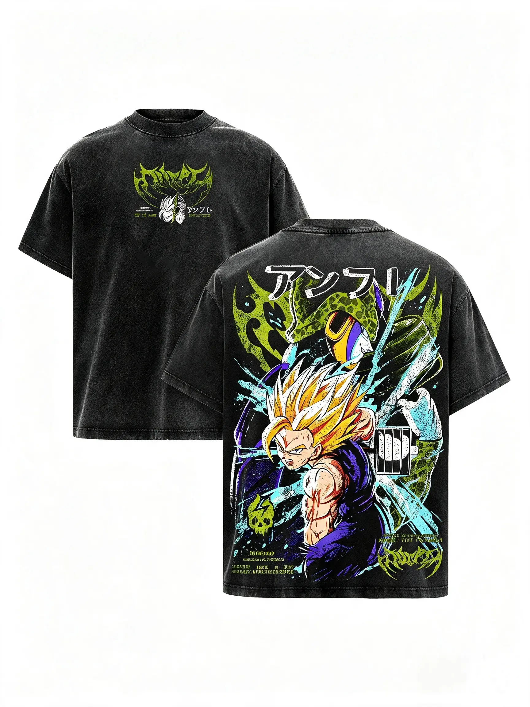 Gohan Cell Acid Wash Tee | DBZ Anime Streetwear | Men's Oversized Vintage Graphic Shirt | Y2K Manga Apparel,gift shirt,funny meme tee,men's t shirts,short sleeve,cotton graphic tees,graphic shirts,humor graphic tee,vintage shirts