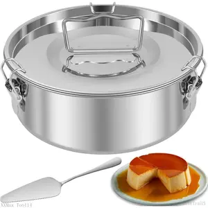 Stainless Steel Flan Pan 1.5QT Capacity Flan Mold with Lid and Spatula, Round Flan Containers for 6-8QT, Flan Cake Baking Pans, Molde Para FlanPulseTrail5XXMax Tool14