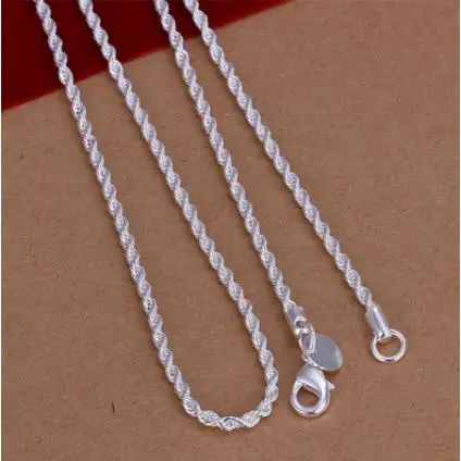 2mm Fried Dough Twists Chain   Silver  1