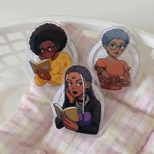 Black Girl Reading Phone Grip, Personality Pop Socket For Kindle, Girl Book Aesthetic And Trendy Black Gifts