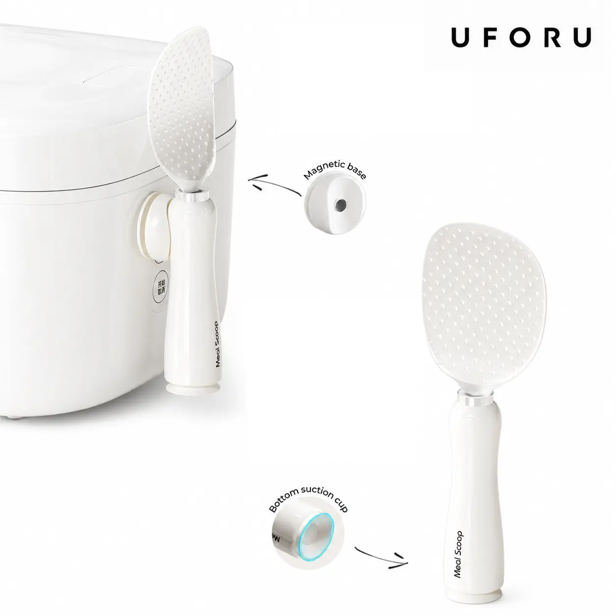 UFORU Magnetic Self-Standing Rice Spoon, Food-Grade Silicone Nonstick Rice Scoop — Kitchen Essential; Multifunctional Rice Spoon for Electric Cookers, Stands Upright, Nonstick, Easy to Clean, Food-Grade Material,dealsforyoudays#SummerWins
