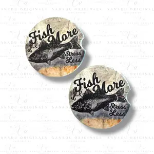 Fish More Stress Less Ceramic Car Coasters