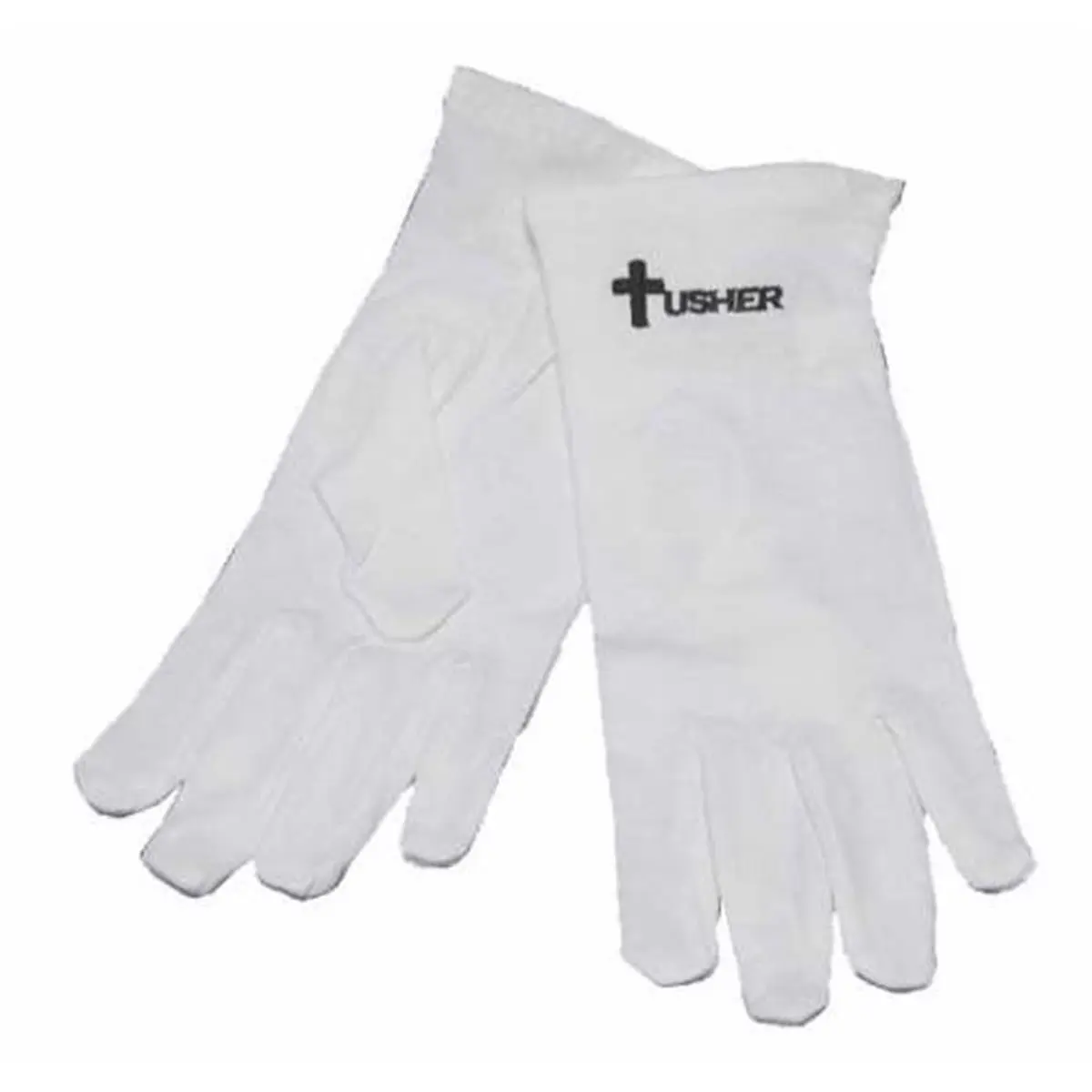 212 MAIN Men's Large White Cotton Fingered Gloves - Christian Church Service Supply with Cross Emblem