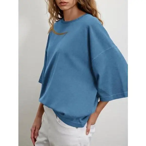 PiePieBuy Women's Oversized Baggy T-Shirt - Casual Half Sleeve Round Neck Top, Cotton Polyester Blend with Elastane, Basic Style Clothes, Casual Ootd, Tops, Wardrobe Staples, Casual Wear