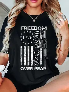 100% Cotton Unisex Freedom Over Fear Pro Gun USA Flag 2nd Amendment T-Shirt