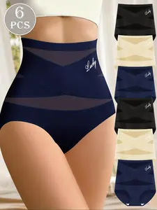 Women's High-Waisted Underwear Set, Breathable Mesh Cross-Over Seamless Design, Comfortable Triangle Panties for Daily Wear