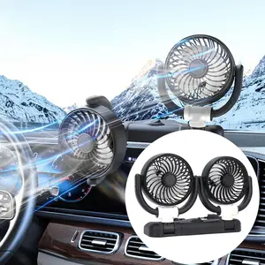 Foldable Dual Head Fan， Silent Cooling ，2 Speeds ，360 Degree Rotation， DC5V USB Vehicle Fan for Car Dashboard
