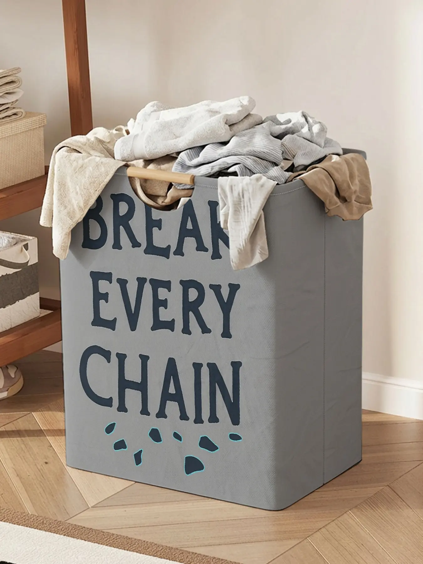 Creative Letter Print Open Storage Bin, Foldable Storage Laundry Basket & Bag with Handles, Home Bathroom Foldable Laundry Hamper for Dirty Clothes Storage