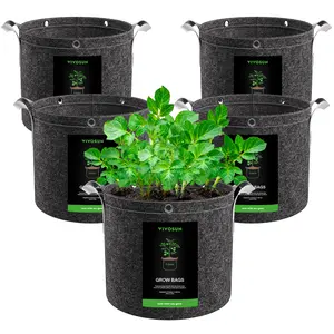 VIVOSUN 5-Pack Grow Bags, 500G Thick Nonwoven Fabric Pots with Strap Handles, Multi-Purpose Rings, for Low Stress Plant Training Fruits, Vegetables, and Flowers
