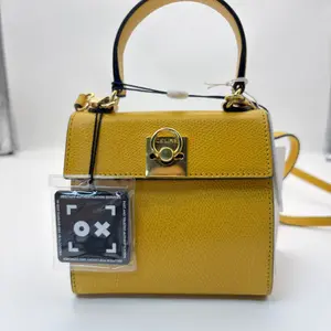 Pre-owned Celine Yellow Kelly style Handbag with Gold tone Hardware and Ring Lock Closure