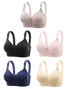 6PCS EssElegance Push-Up Jacquard Casual Bra - Adjustable Medium Support Straps & Wire-Free Daily Comfort,Women's Lingerie & Underwear