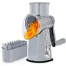 SUSTEAS Round Rotary Cheese Shredder - Multifunctional Kitchen Accessory with Crank Handle, 5 Steel Interchangeable Blades, Strong Suction Cup Base, Blade Storage Box, Green Wavy Cuts, No Skill Needed for Cabbage Grater, Potato Spiral Grater & Gifting