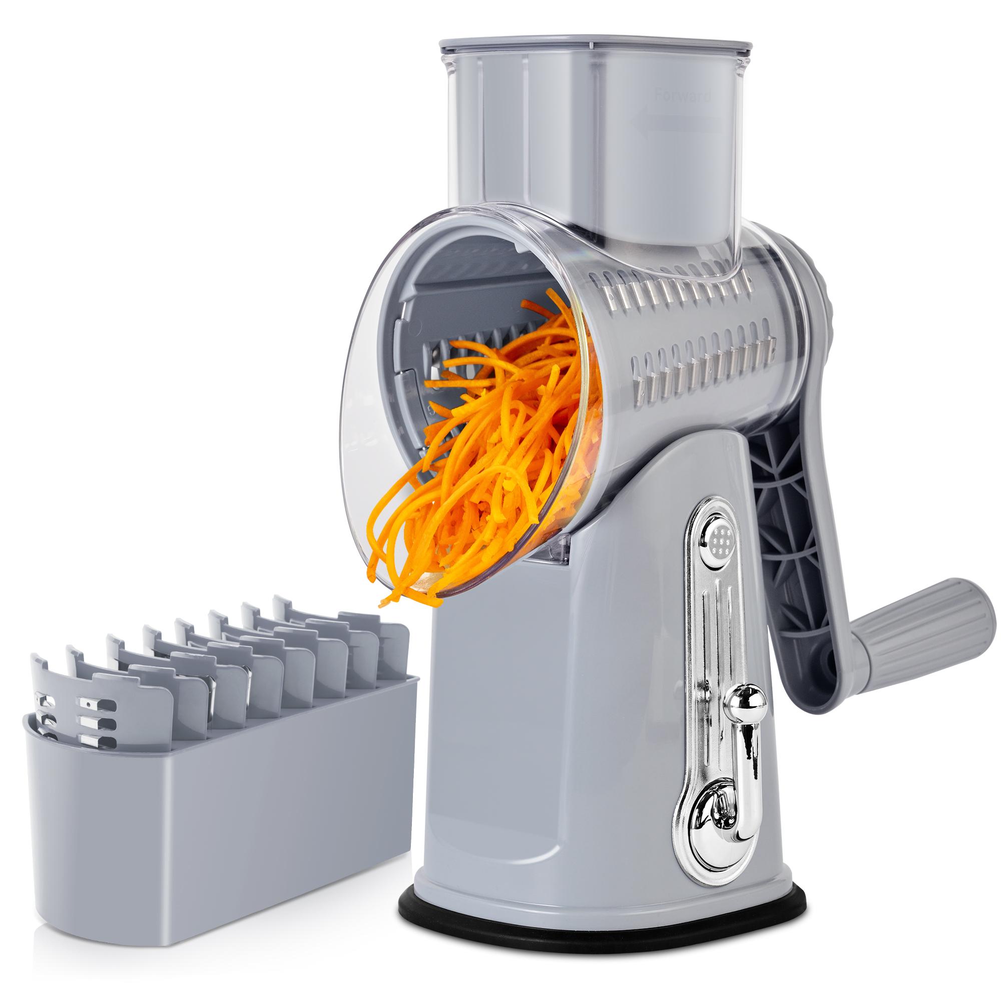 SUSTEAS Rotary Food Grater with Handle, Comes with 5 Well-Designed Blades and Strong Suction Cup Base, Comes with 1 Blade Storage Box Kitchen Vegetable Cutting Slicer Vegetable Cutter Utensils Green summerwins