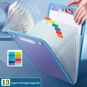 Blue A4 File Folder with Handle, Waterproof, 13 Pocket Expanding Document Organizer, Ideal for Students, Business, Travel, Office Supplies