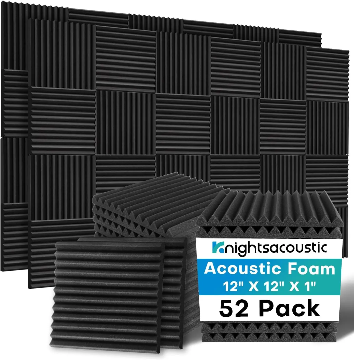 Sound Proof Foam Panels For Walls 52 Packs Noise Reduction Foam Panels 1" x 12" x 12" 12 Grooves. Acoustic Panels Foam Panels for room decoration, ideal for creators, streamers, and gamers. No adhesive