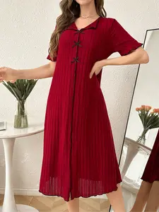 Women's Solid Color Ruffle Trim Fitted Nightdress, Casual Soft Comfortable Short Sleeve Nightgown for Summer, Ladies Sleepwear & Loungewear for Indoor Wear
