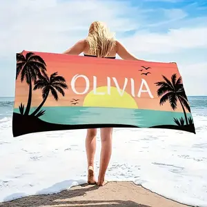 Personalized Beach Towel Custom Name Coconut Ocean Design Quick Dry Absorbent Beach Bathroom Camping Gift Microfiber Hand italy  towel checkerboard pattern bath towel set