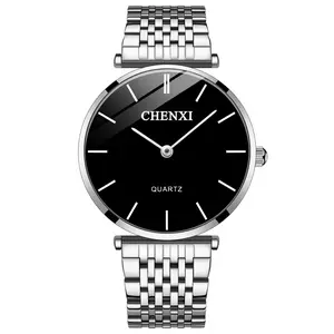 OIDEA Ultra-Slim Couple Stainless Steel Watch, Bar-Index Classic Dial, 3ATM, Super Thin 0.29", M & W Sizing, Black Silver White