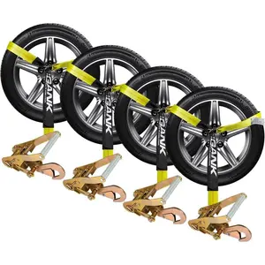 Tie Down with Snap Hooks- 4 Pack 2"x96" with 3,300lb Safe Working Load - Adjustable Straps with Snap Hooks Tire Straps for a  Trailer (Yellow)