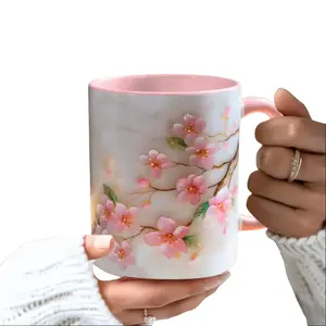 Sakura Floral 3D Print Mug, Japanese Cherry Blossom Tea Cup Design, Aesthetic Ceramic Coffee Mug for Women and Flower Lovers, Cute Spring Style Drinkware for Home, Office, Daily Tea and Coffee Time