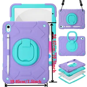 Case for iPad 10th Generation (2022), with Pencil Holder 360° Rotating Handle Stand, Heavy Duty Shockproof Case for iPad 10.9inch