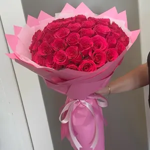 50 Dark Pink Roses Bouquet with Pink Wrapping and Bow for Special Occasions Perfect for Anniversaries and Valentine's Day