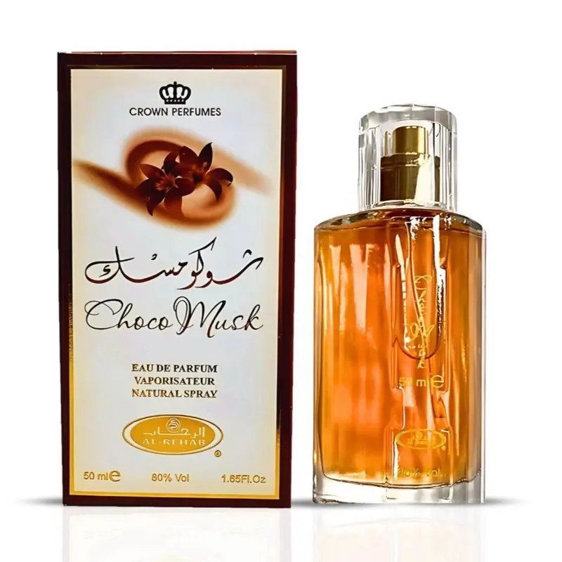 Women's Al-Rehab Choco Musk Eau de Parfum Spray - 1.65 oz/50ml Long-Lasting Spicy Creamy Perfume for Women with White Musk, Milk Chocolate, Vanilla, Cinnamon, Rose, Sandalwood, Myrrh, Amber Notes, Sweet Story (1 to 1.9 fl oz)