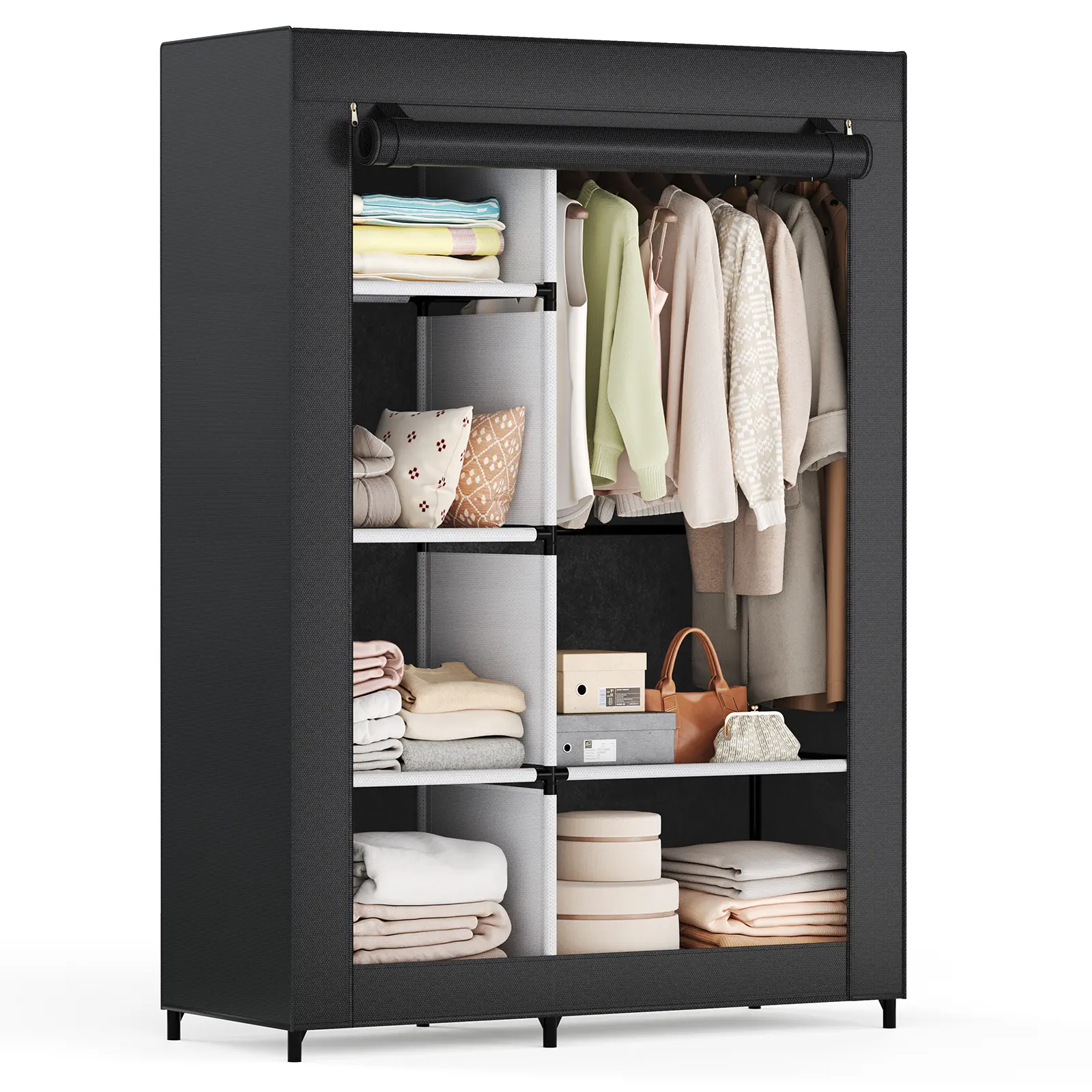 Freestanding Wardrobe Storage Unit - Portable Garment Rack, Space Saving Modern Armoire Wardrobe Furniture with Cover, Closet Organizer System for Bedroom, Dorm