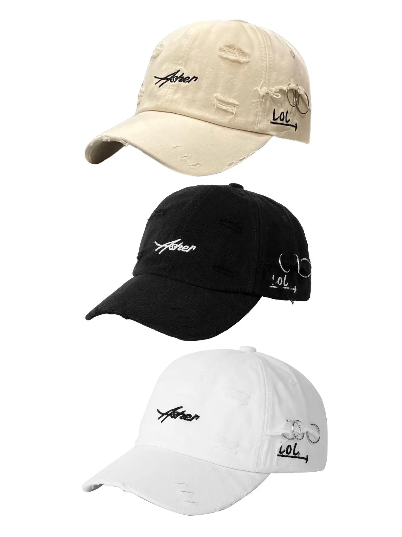 Unisex Letter Embroidery Classic Baseball Cap, Casual Trendy Ripped Designed Duckbill Cap, Fashionable Hat for Men & Women for All Season, Letter Embroidered Hat, Gifts for Girlfriend