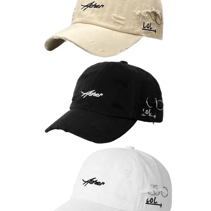 Unisex Letter Embroidery Classic Baseball Cap, Casual Trendy Ripped Designed Duckbill Cap, Fashionable Hat for Men & Women for All Season, Letter Embroidered Hat, Caps with Designs, Gifts for Girlfriend